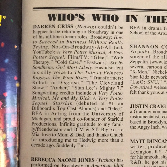 DARREN CRISS in Hedwig and the Angry Inch PLAYBILL - Picture 5 of 5